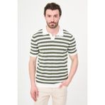 MCR Çizgili Slim Fit Apaç Yaka Erkek Triko T-Shirt - Ekru - Haki