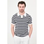 MCR Çizgili Slim Fit Apaç Yaka Erkek Triko T-Shirt - Ekru - Lacivert