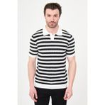 MCR Çizgili Slim Fit Apaç Yaka Erkek Triko T-Shirt - Ekru-Siyah - 2XL