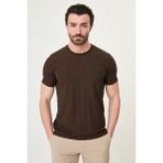 MCR Çizgili Slim Fit Bisiklet Yaka Erkek T-Shirt - Kahverengi - 2XL