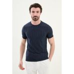 Mcr Çizgili Slim Fit Bisiklet Yaka Erkek T-Shirt - Lacivert - XL