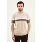 MCR Çizgili Slim Fit Bisiklet Yaka Erkek Triko T-Shirt - Bej