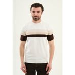 MCR Çizgili Slim Fit Bisiklet Yaka Erkek Triko T-Shirt - Ekru - XL