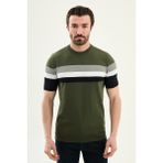 MCR Çizgili Slim Fit Bisiklet Yaka Erkek Triko T-Shirt - Haki