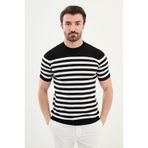 Mcr Çizgili Slim Fit Bisiklet Yaka Erkek Triko T-Shirt Siyah - 11525.25Y
