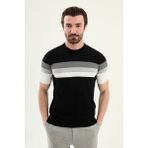MCR Çizgili Slim Fit Bisiklet Yaka Erkek Triko T-Shirt - Siyah - XL