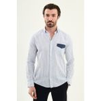 MCR Çizgili Slim Fit Cep Detaylı Uzun Kollu Keten Erkek Gömlek - Saks