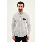 MCR Çizgili Slim Fit Cep Detaylı Uzun Kollu Keten Erkek Gömlek - Siyah - XL
