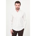 MCR Çizgili Slim Fit Dik Yaka Erkek Gömlek - Bej - XL