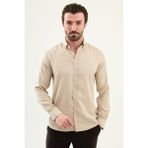 MCR Çizgili Slim Fit Dik Yakalı Uzun Kollu Erkek Gömlek - Bej