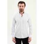 MCR Çizgili Slim Fit Dik Yakalı Uzun Kollu Erkek Gömlek - Beyaz - 2XL