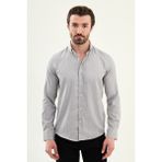MCR Çizgili Slim Fit Dik Yakalı Uzun Kollu Erkek Gömlek - Gri - XL