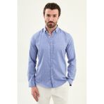 MCR Çizgili Slim Fit Dik Yakalı Uzun Kollu Erkek Gömlek - Mavi