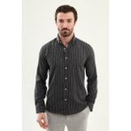 MCR Çizgili Slim Fit Dik Yakalı Uzun Kollu Erkek Gömlek - Siyah