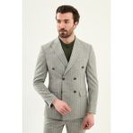 MCR Çizgili Slim Fit Geniş Yaka Kruvaze Erkek Ceket - 46 - Haki