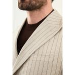 MCR Çizgili Slim Fit Geniş Yaka Kruvaze Erkek Ceket - 50 - Bej