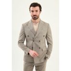 MCR Çizgili Slim Fit Geniş Yaka Kruvaze Erkek Ceket - 52 - Kahverengi