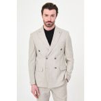 MCR Çizgili Slim Fit Geniş Yaka Kruvaze Erkek Takım Elbise - Taş - 6 Drop - 54