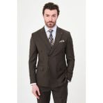 MCR Çizgili Slim Fit Geniş Yaka Kruvaze Premium Yün Erkek Takım Elbise - Kahverengi - 6 Drop - 54