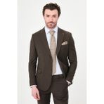 MCR Çizgili Slim Fit Geniş Yaka Premium Yün Erkek Takım Elbise - Kahverengi - 6 Drop - 58