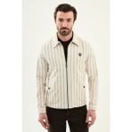 MCR Çizgili Slim Fit Gömlek Yaka Yandan Cepli Erkek Mont - Ekru - Bej - 54