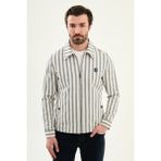 MCR Çizgili Slim Fit Gömlek Yaka Yandan Cepli Erkek Mont - Ekru - Lacivert - 50