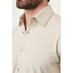 MCR Çizgili Slim Fit Metal Düğmeli Uzun Kollu Erkek Gömlek - Bej - 2XL