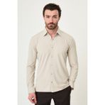 MCR Çizgili Slim Fit Metal Düğmeli Uzun Kollu Erkek Gömlek - Bej - XL