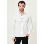 MCR Çizgili Slim Fit Metal Düğmeli Uzun Kollu Erkek Gömlek - Beyaz - 2XL