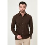 MCR Çizgili Slim Fit Metal Düğmeli Uzun Kollu Erkek Gömlek - Kahverengi