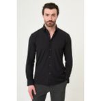 MCR Çizgili Slim Fit Metal Düğmeli Uzun Kollu Erkek Gömlek - Siyah