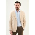 MCR Çizgili Slim Fit Mono Yaka Torba Cep Erkek Ceket - 54 - Bej