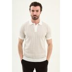 MCR Çizgili Slim Fit Polo Yaka Erkek Triko T-Shirt - Beyaz - Bej - XL