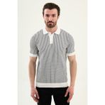 MCR Çizgili Slim Fit Polo Yaka Erkek Triko T-Shirt - Beyaz