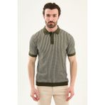 MCR Çizgili Slim Fit Polo Yaka Erkek Triko T-Shirt - Haki - XL