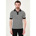 MCR Çizgili Slim Fit Polo Yaka Erkek Triko T-Shirt - Siyah - 2XL