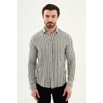 MCR Çizgili Slim Fit Uzun Kollu %100 Pamuk Erkek Gömlek - Siyah - XL