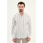 MCR Çizgili Slim Fit Uzun Kollu Erkek Gömlek - Beyaz - Kahve - XL