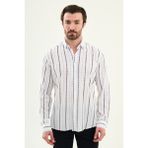 MCR Çizgili Slim Fit Uzun Kollu Erkek Gömlek - Beyaz-Lacivert - XL