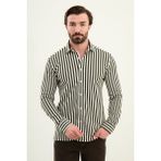 MCR Çizgili Slim Fit Uzun Kollu Erkek Gömlek - Haki
