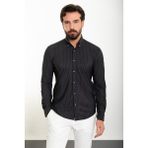 MCR Çizgili Slim Fit Uzun Kollu Erkek Gömlek - Siyah