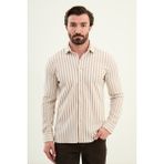 MCR Çizgili Slim Fit Uzun Kollu Erkek Gömlek - XL - Bej