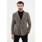 MCR Çizgili Vizon Rengi Slim Fit Geniş Yaka Kruvaze Kadife Erkek Ceket - 46