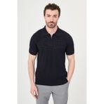 MCR Delik Desenli Slim Fit Polo Yaka Fermuarlı Erkek Triko T-Shirt - Lacivert - XL
