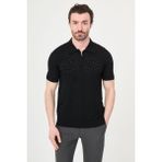 MCR Delik Desenli Slim Fit Polo Yaka Fermuarlı Erkek Triko T-Shirt - Siyah - XL