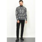 MCR Desenli Antrasit Rengi Slim Fit Tam Balıkçı Yaka Yün Erkek Kazak - 2XL