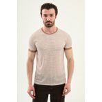 Mcr Desenli Bej Slim Fit Bisiklet Yaka Erkek T-shirt