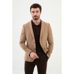 MCR Desenli Bej Slim Fit Mono Yaka Klasik Yün Erkek Ceket - 50