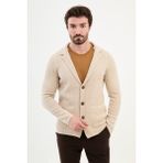 MCR Desenli Bej Slim Fit Yün Erkek Triko Ceket