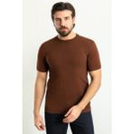 Mcr Desenli Fındık Rengi Slim Fit Bisiklet Yaka Erkek Triko T-shirt
